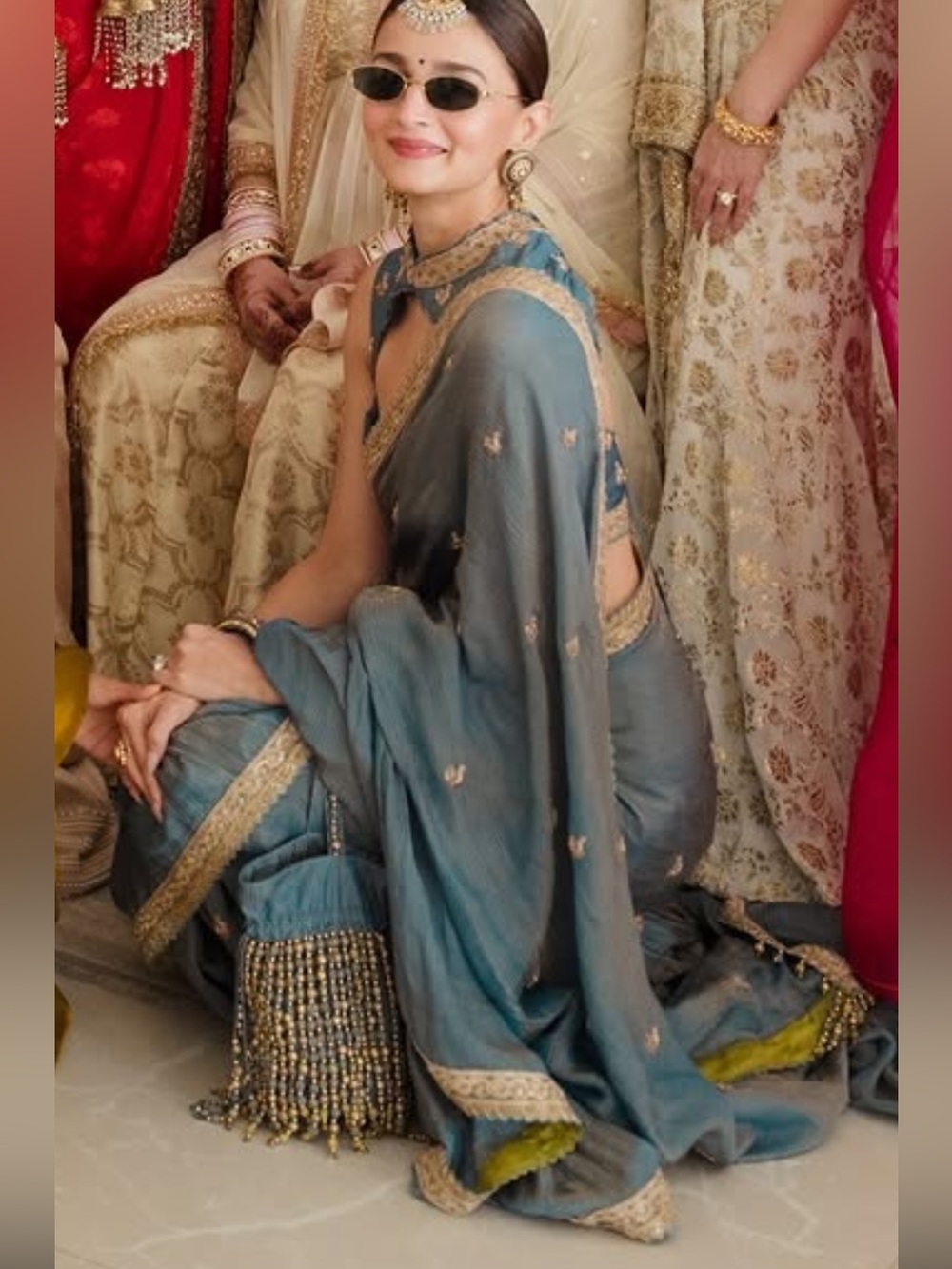 Brand new designer tissue silk saree with gota work and brocade blouse piece